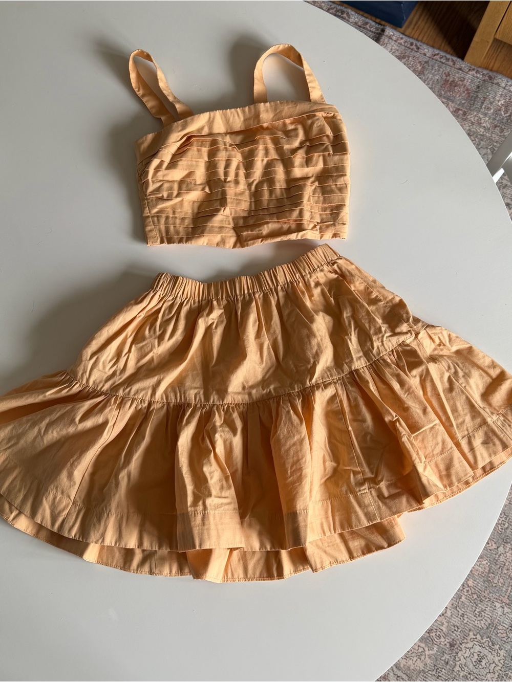 Abercrombie Light Orange Two Piece Tiered Skirt & Cropped Tank Set